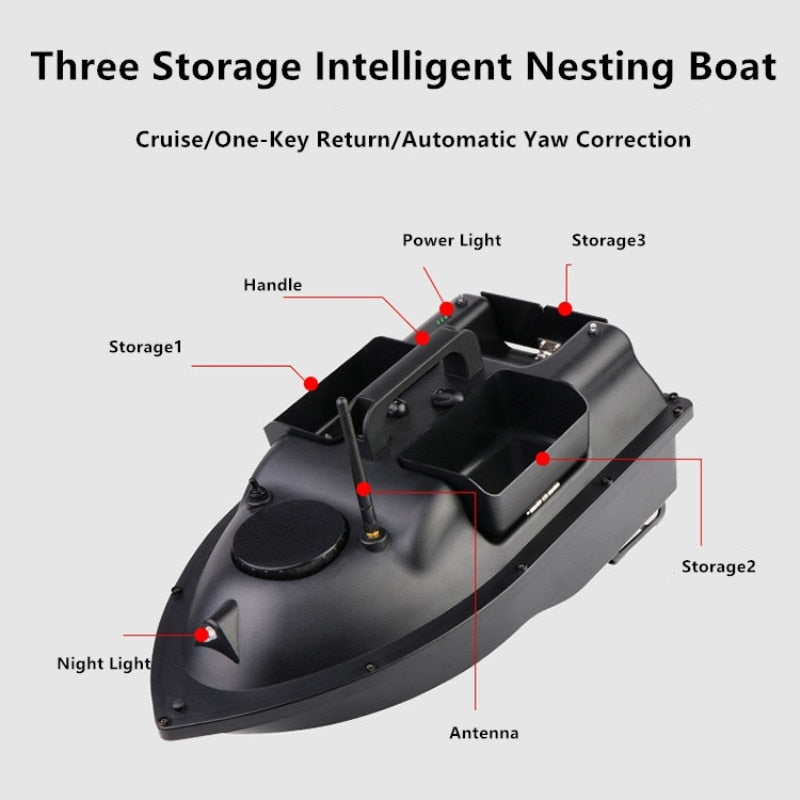 GPS Auto Return Intelligent Wireless Remote Control RC Bait Boat 500M 2KG Load High Speed Dual Light 3 Hopper Fishing Boat