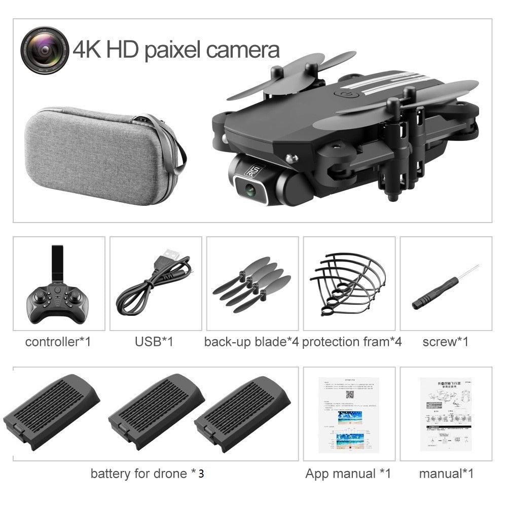 XKJ 2020 New Mini Drone 4K 1080P HD Camera WiFi Fpv Air Pressure Altitude Hold Black And Gray Foldable Quadcopter RC Dron Toy