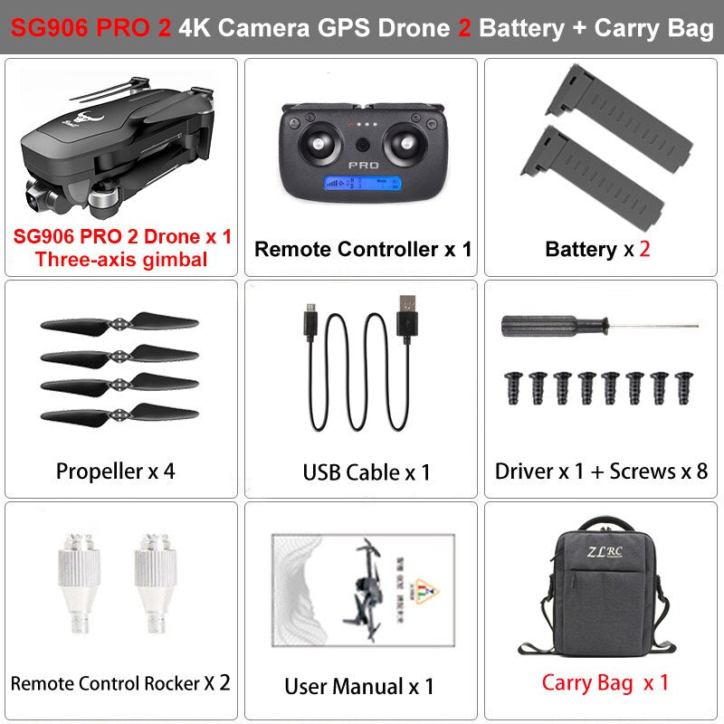 ZLRC SG906 Pro 2 RC Drone with 4K Camera GPS 5G WIFI 3-axis Gimbal Drone Quadcopter Professional 50X Zoom Brushless Drones Toys