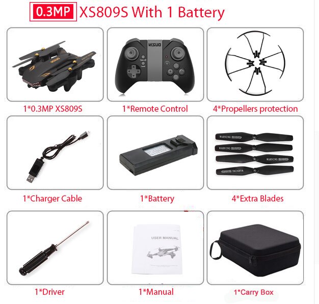 VISUO XS809S XS809HW Foldable Selfie Drone with Wide Angle 0.3MP/2MP HD Camera Quadcopter WiFi FPV RC Helicopter Mini Dron