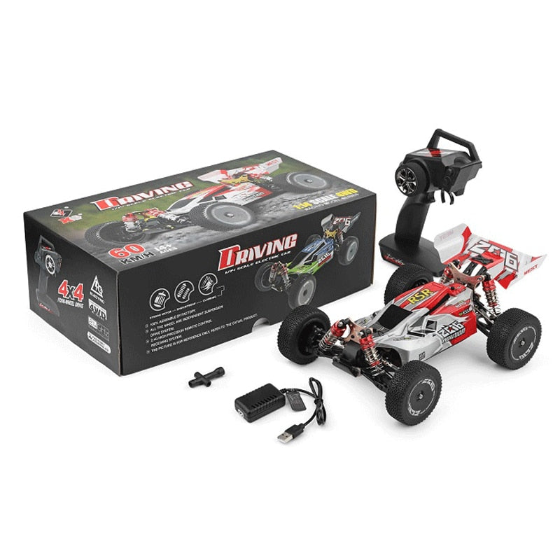 WLtoys 144001 1/14 2.4G Racing Remote Control Car Competition 60 km/h Metal Chassis 4wd Electric RC Formula Car USB Charging