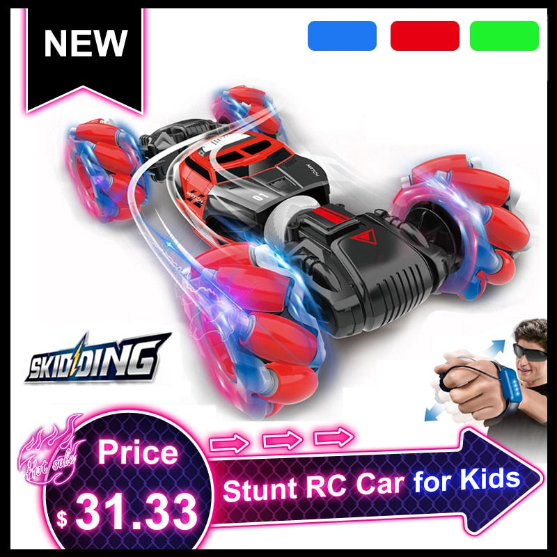 4WD RC Stunt Car Watch Gesture Sensor Control Deformable Electric RC Drift Car Transformer Car Toys for Kid Gift with LED Light