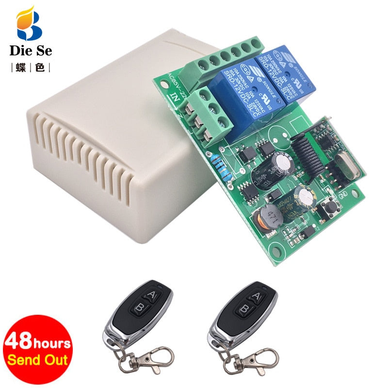 433Mhz Remote Control Switch for Light,Door, Garage Universal Remote AC 85V ~ 250V 110V 220V 2CH Relay Receiver and Controller