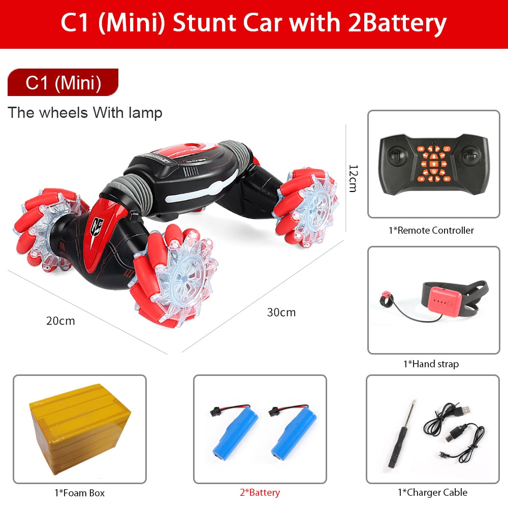 Remote Control Stunt Car Gesture Induction Twisting Off-Road Vehicle Light Music Drift Dancing Side Driving RC Toy Gift for Kids