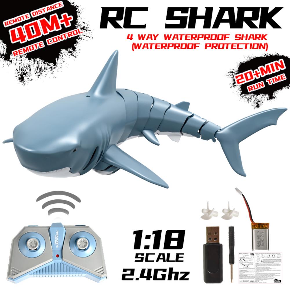 2.4G Highly simulated Simulation Remote Control Shark Boat Toy USB Charging for Swimming Pool Bathroom Funny Toy (Blue)