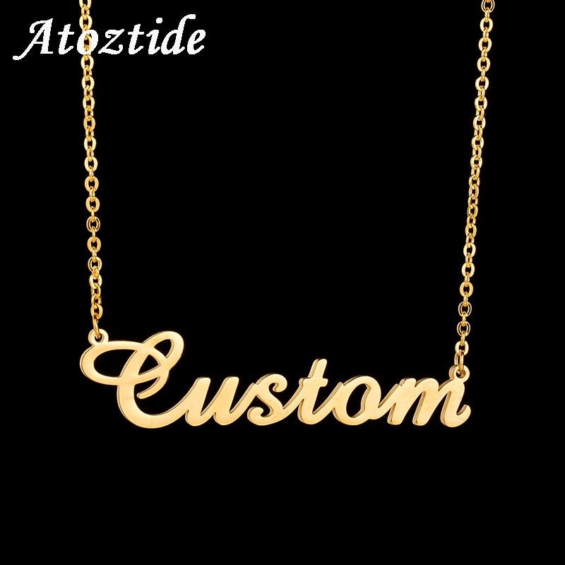 Atoztide Customized Fashion Stainless Steel Name Necklace Personalized Letter Gold Choker Necklace Pendant Nameplate Gift