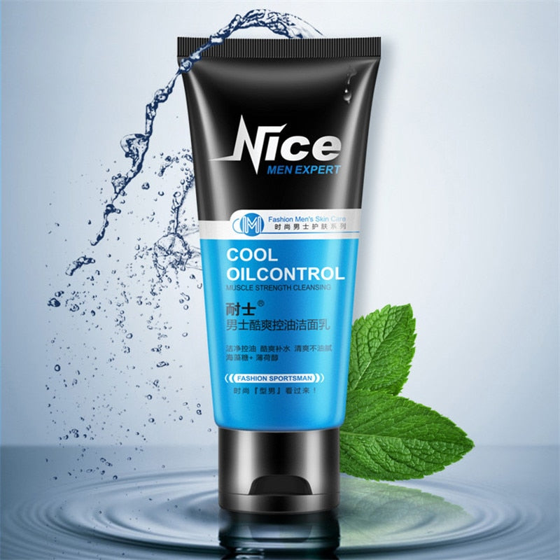 Men Cool Oil Control Deep Cleansing Face Cleanser Whitening Moisturizing Acne Blackhead Skin Care