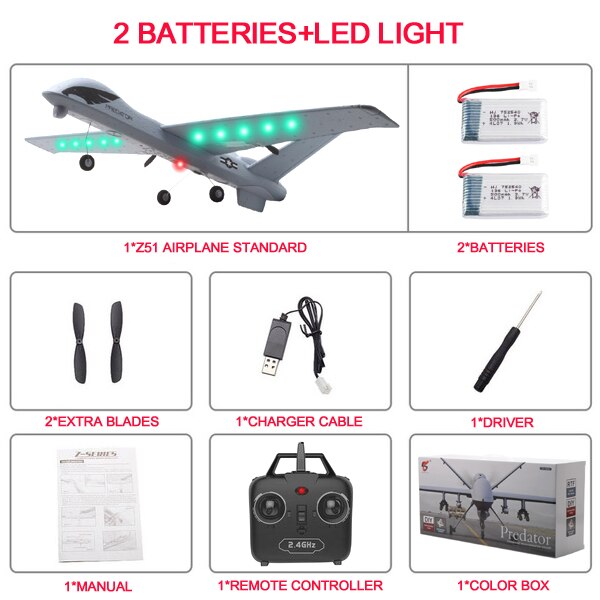 RC Plane 20 Minutes Flight Time Glider Toy Plane With LED 2.4G Remote Control Hand Throwing Wingspan Kids RC Jet Airplane Foam