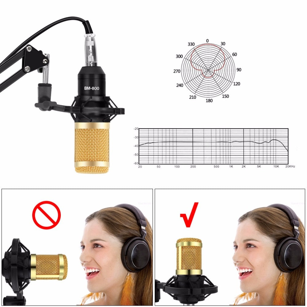 микрофон bm 800 Condenser Microphone Studio Recording Kits bm800 Karaoke Microphone for Computer bm-800 Mic Stand Phantom Power