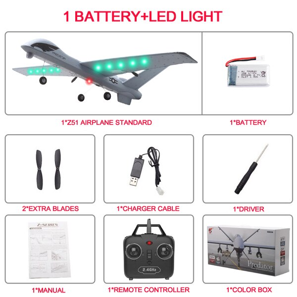 RC Plane 20 Minutes Flight Time Glider Toy Plane With LED 2.4G Remote Control Hand Throwing Wingspan Kids RC Jet Airplane Foam