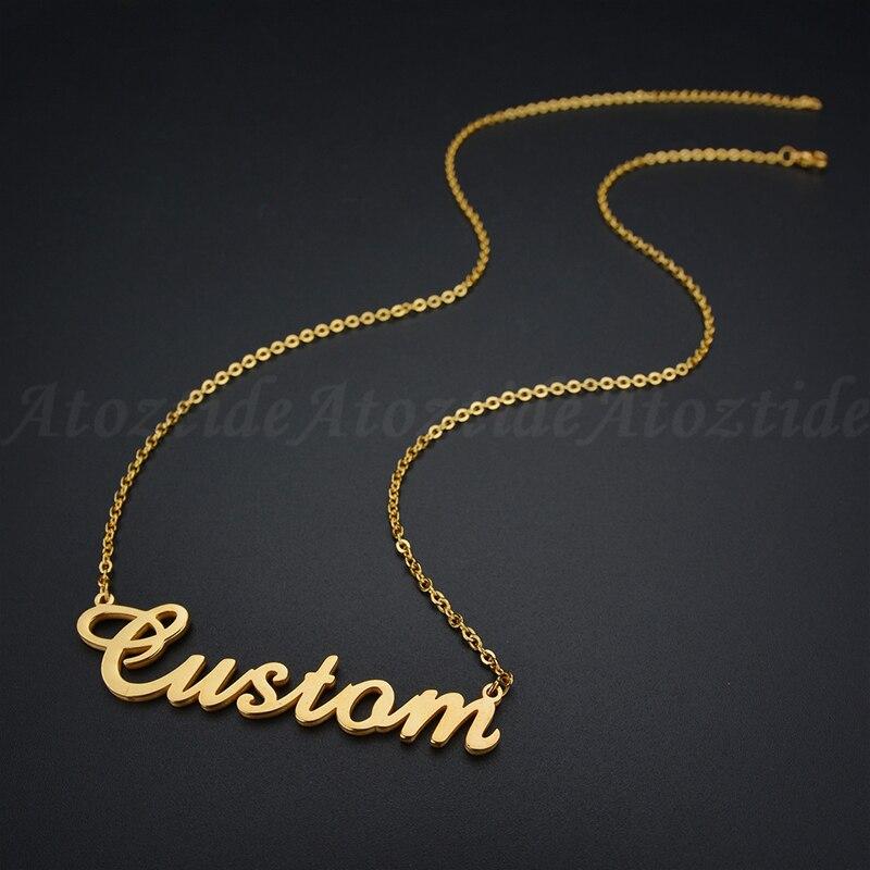 Atoztide Customized Fashion Stainless Steel Name Necklace Personalized Letter Gold Choker Necklace Pendant Nameplate Gift