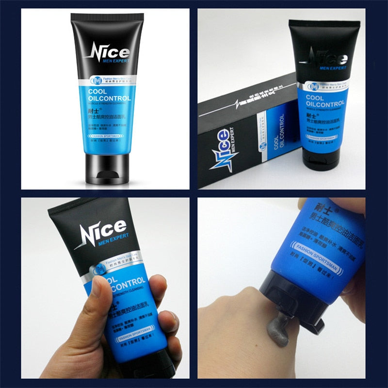 Men Cool Oil Control Deep Cleansing Face Cleanser Whitening Moisturizing Acne Blackhead Skin Care