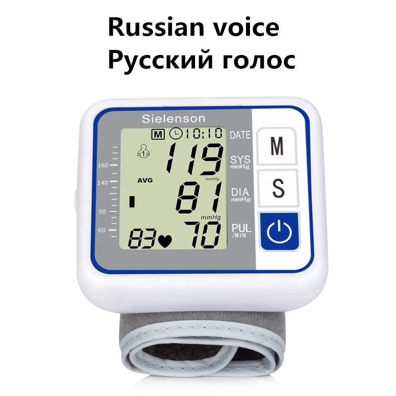 Russian Voice Tonometer Wrist Blood Pressure Monitor Automatic Wrist Digital Meter for Measuring And Pulse Rate Sphygmomanometer