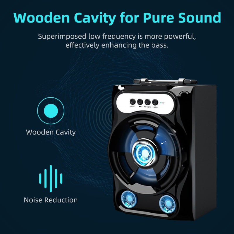 Portable Wireless Bass Bluetooth 5.0 Speaker 1200mAh Hands-free Call Speaker with Microphone for Bluetooth/AUX/USB//TF/FM Play