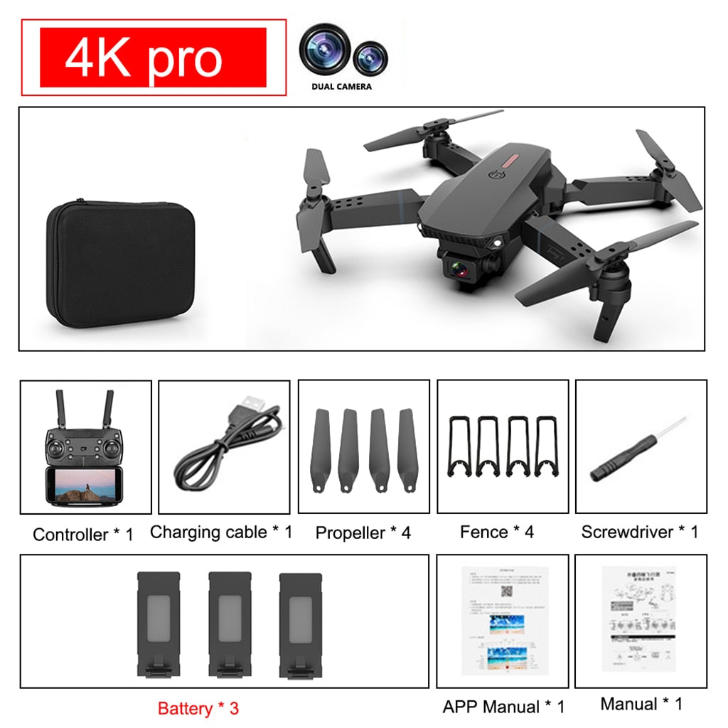 E88 Pro RC Drone w/ HD Camera Live Video GPS Return Home Quadcopter with Wide-Angle Camera, Follow Me, Altitude Hold, 15 Minutes