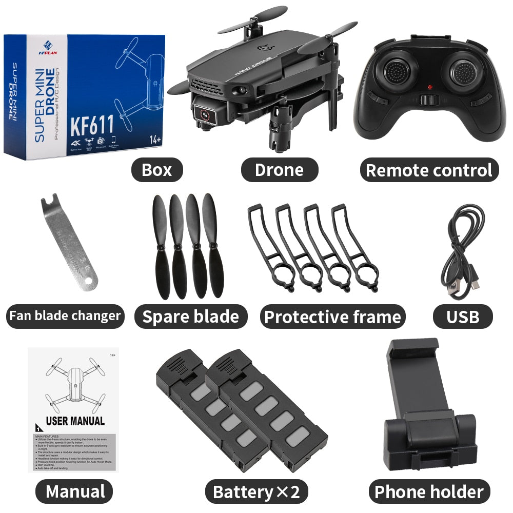 2020 NEW KF611 Drone 4k HD1080P WiFi  Wide Angle Camera  fpv Drone Dual Camera Quadcopter Height Keep Drone Camera Dron Toy