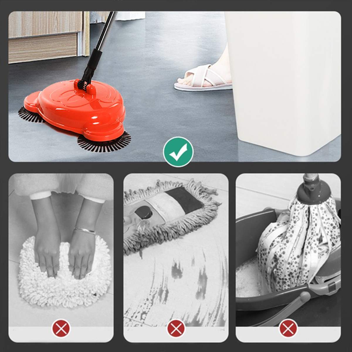 Stainless Steel Hand Sweeper Push Type Sweeping Machine Without Electricity Dry Wet Use Lazy Household Vacuum Cleaner