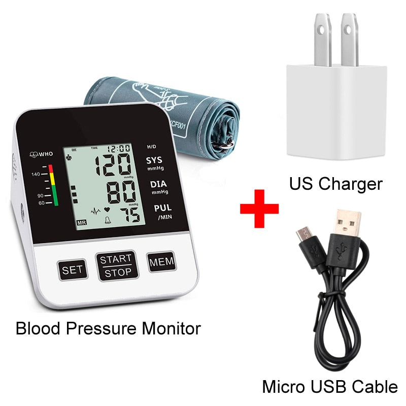 Home Blood Pressure Monitor Upper Arm Automatic Digital LCD Large Cuff Blood Pressure Monitors Medical BP Heart Rate Pulse Meter