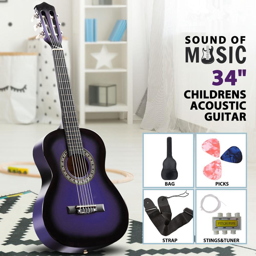 34inch Kids Classical  Acoustic Starter Kit Guitar 1/2 Size with 6 Strings  Gig bag  Tuner Picks Strap for Beginners ( Blue)