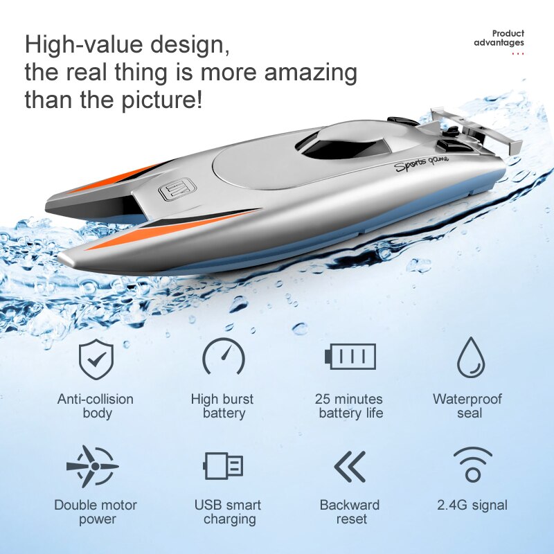 2.4G Radio Remote Control Boat High Speed Rowing 7.4V Capacity Battery Dual Motor Rc Boat 30km Per Hour Toys For Kids Gift