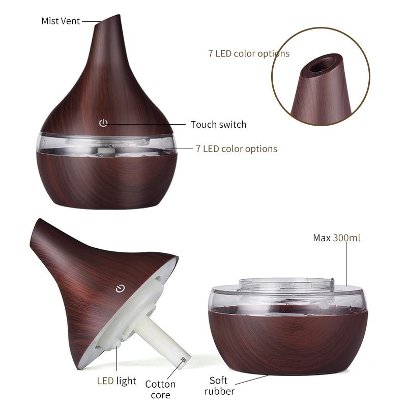 saengQ Humidifier Electric Aroma Air Diffuser Wood Ultrasonic Air Humidifier Essential Oil Aromatherapy Cool Mist Maker For Home