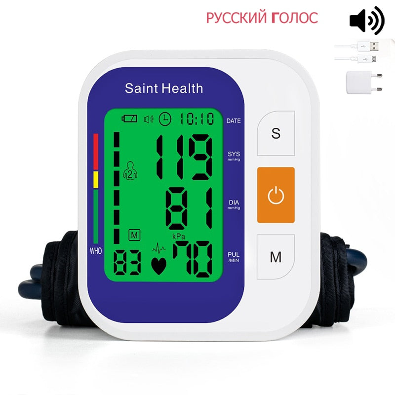 Russian Voice Digital Blood Pressure Monitor Pulse Heart Beat Rate Meter Device Medical Equipment Tonometer BP Sphygmomanometer