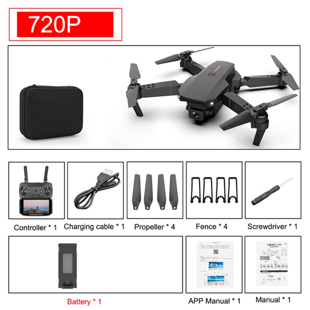 E88 Pro RC Drone w/ HD Camera Live Video GPS Return Home Quadcopter with Wide-Angle Camera, Follow Me, Altitude Hold, 15 Minutes
