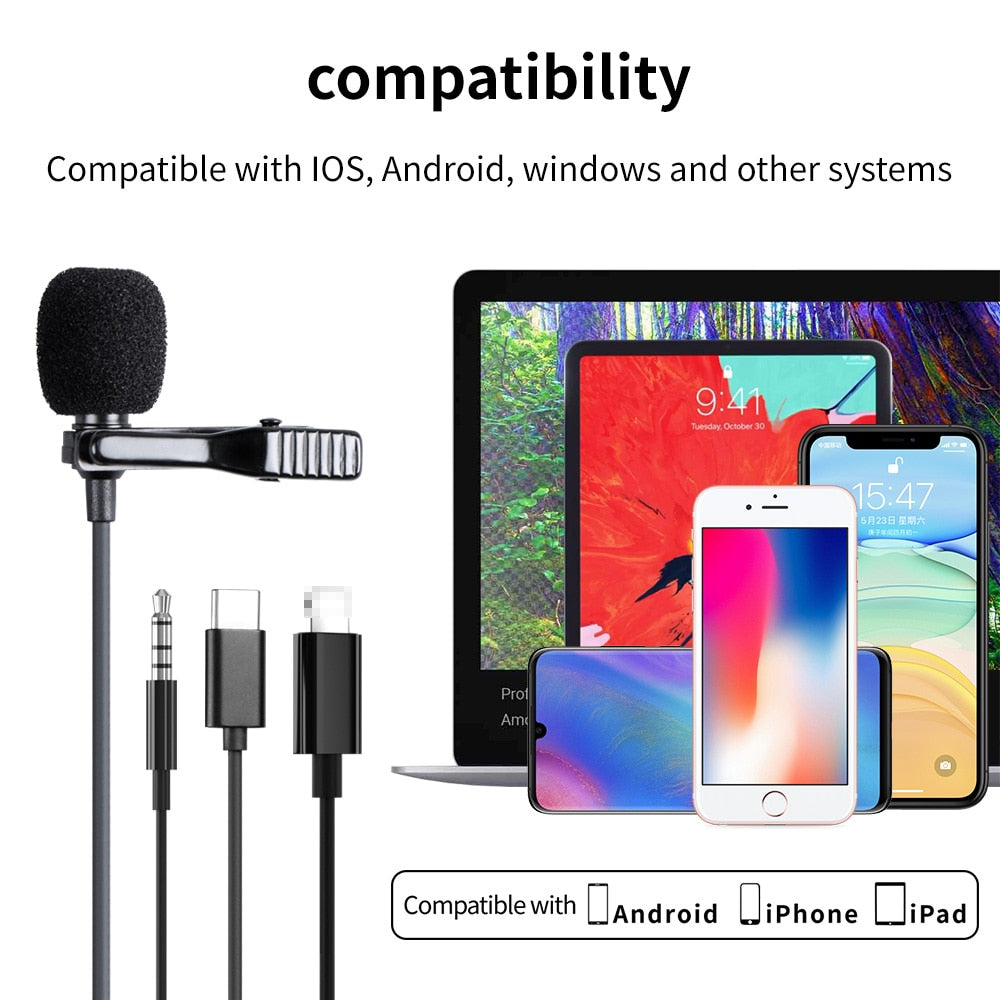 Omnidirectional Microphone Condenser Clip-on Lapel For Ios Android Phone Tablet Recording Microfono Condensador Mikrofon колонка