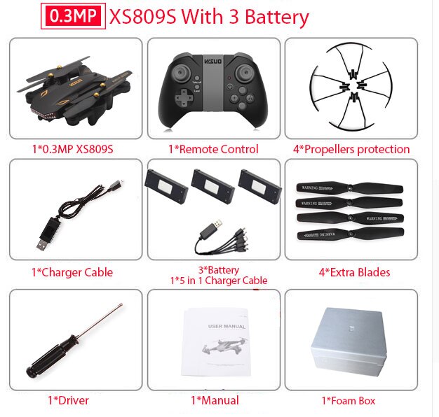 VISUO XS809S XS809HW Foldable Selfie Drone with Wide Angle 0.3MP/2MP HD Camera Quadcopter WiFi FPV RC Helicopter Mini Dron