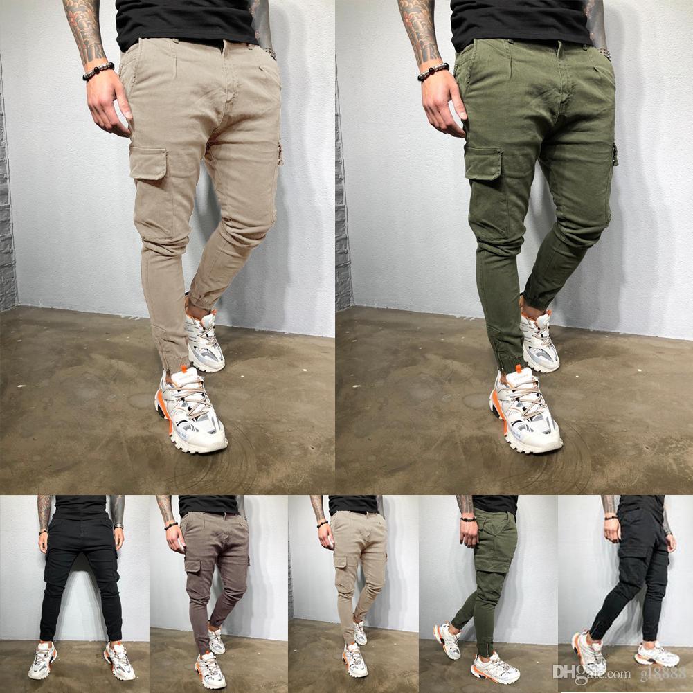 Men's Slim Pocket Urban Straight Leg Trousers Pencil Jogging Joggers Cargo Pants