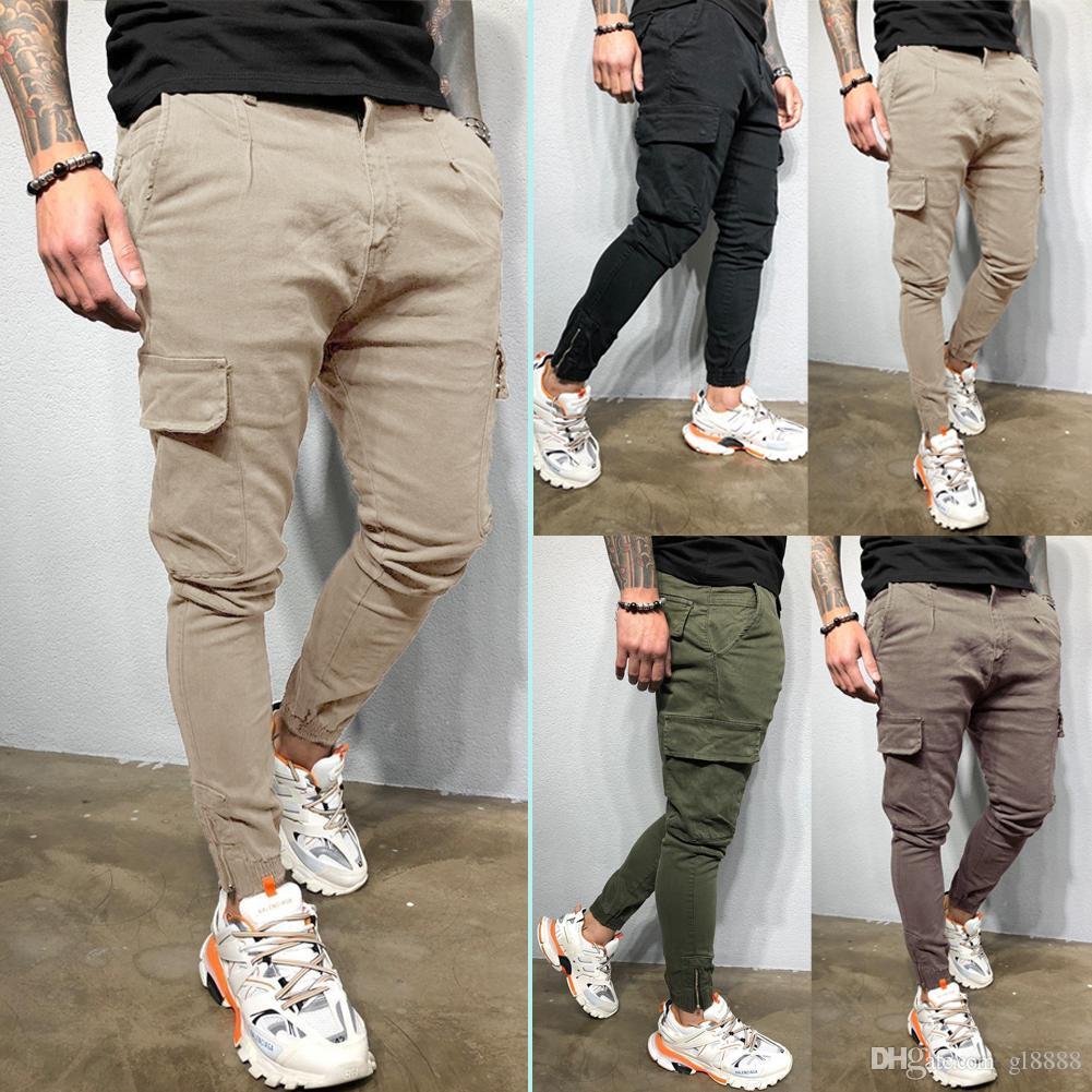 Men's Slim Pocket Urban Straight Leg Trousers Pencil Jogging Joggers Cargo Pants